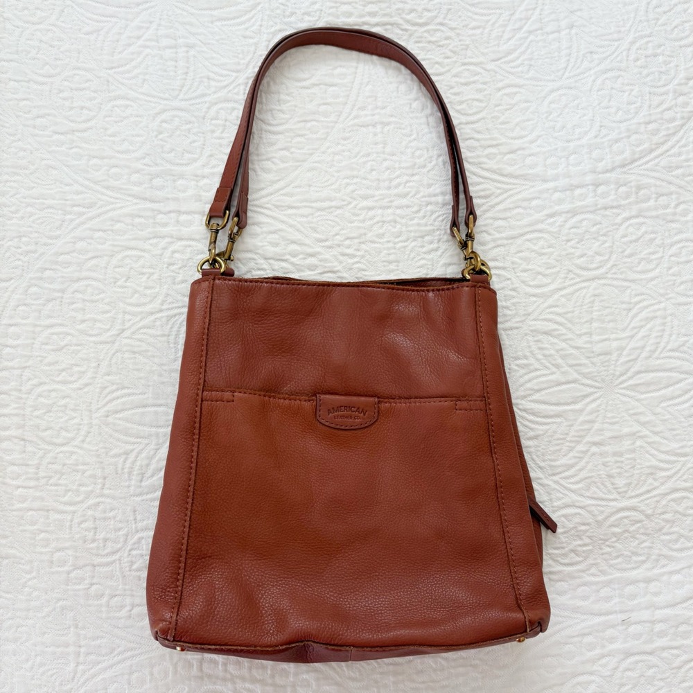 American Leather Co. Austin Triple Entry Leather‎ Bucket Bag, Brandy